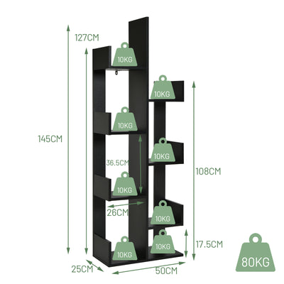 Estantería en forma de árbol con 8 estantes de almacenamiento, color negro