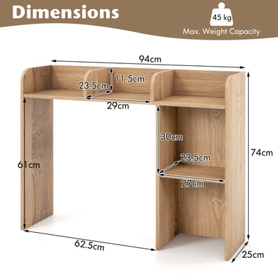 Estantería de madera para escritorio con 4 estantes y compartimento trasero abierto - Natural