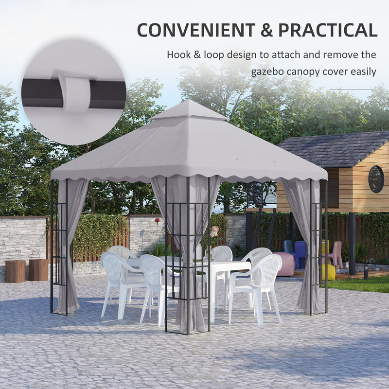 Outsunny 3 x 3 (m) Gazebo Canopy Replacement Covers, 2-Tier Gazebo Roof Replacement (TOP ONLY), Light Grey