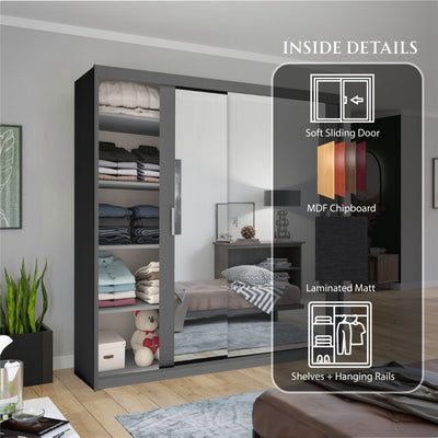 Chicago UK best Sliding Door Wardrobe- Black, White, Wenge, Walnut, Oak, Grey