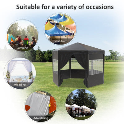 Hexagonal Gazebo Canopy Party Tent - Black