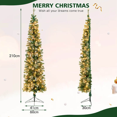 Árbol de Navidad de media forma preiluminado de 7 pies con 403 puntas de ramas y 150 luces LED