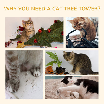 Árbol para gatos PawHut de piso a techo para gatos de interior, torre para gatos de 5 niveles, centro de actividades para escalar, poste rascador, altura ajustable de 230 a 260 cm, color marrón