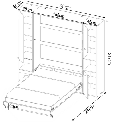 CP-01 Vertical Wall Bed Concept Pro 140cm with Storage Cabinets