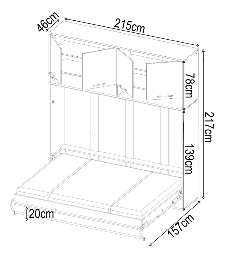 CP-05 Horizontal Wall Bed Concept Pro 120cm with Over Bed Unit
