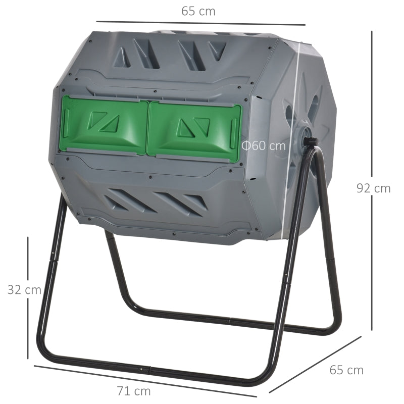 Tumbling Compost Bin Outdoor Dual Chamber 360° Rotating Composter- Grey