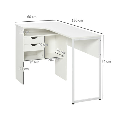 L-Shaped Corner Computer Desk Study Table PC Work w/ Storage Shelf Drawer Smooth Slide Office Home Workstation Space Saving - White