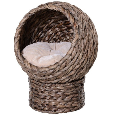 Cats Woven Banana Leaf Elevated Basket Bed W/ Cushion - Grey