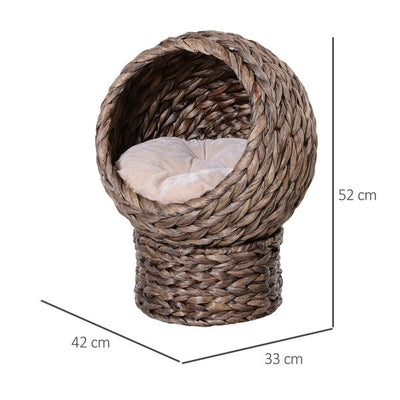 Cats Woven Banana Leaf Elevated Basket Bed W/ Cushion - Grey