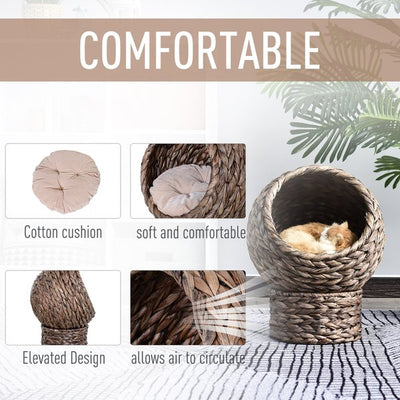 Cats Woven Banana Leaf Elevated Basket Bed W/ Cushion - Grey