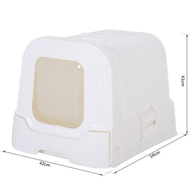 Cats Plastic Enclosed Litter Box W/ Scoop - White