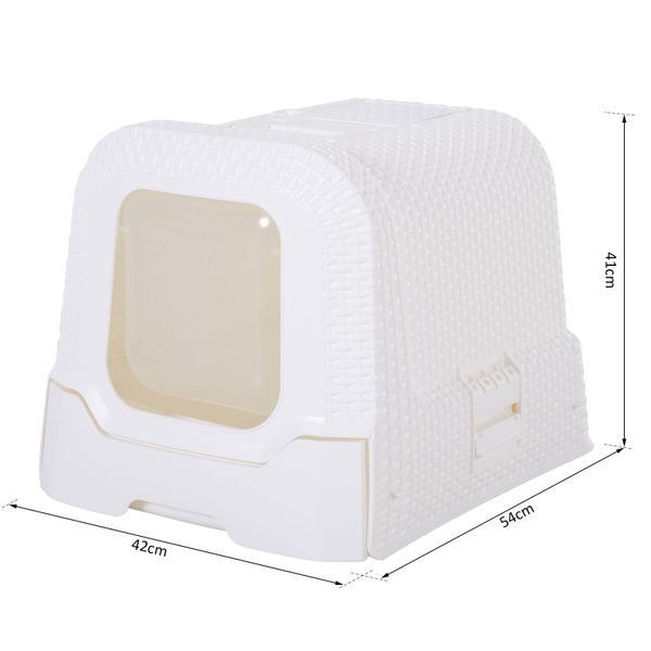 Cats Plastic Enclosed Litter Box W/ Scoop - White