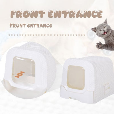 Cats Plastic Enclosed Litter Box W/ Scoop - White