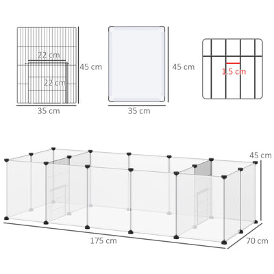 PawHut Pet Playpen DIY Small Animal Cage 18 Panels Portable Metal Wire Yard Fence for Guinea Pigs Hedgehogs, 175 x 70 x 45 cm, White