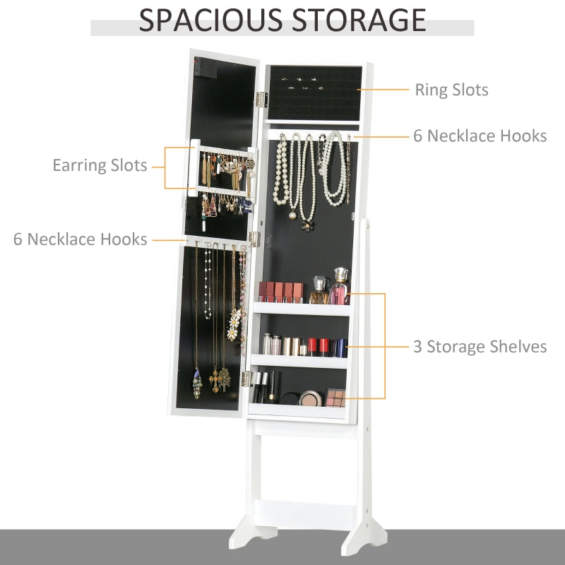 Free Standing LED Mirrored Jewelry Cabinet , White