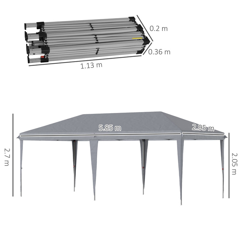 Outsunny 3 x 6 m Pop Up Gazebo, Foldable Canopy Tent, Height Adjustable Wedding Awning Canopy w/ Carrying Bag, Grey