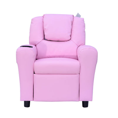 HOMCOM Children Recliner Armchair W/ Cup Holder-Pink