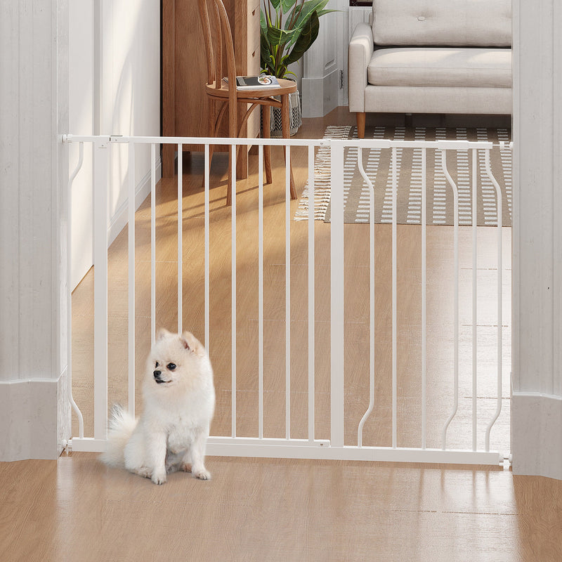 PawHut Wide Dog Safety Gate, with Door Pressure, for Doorways, Hallways, Staircases - White