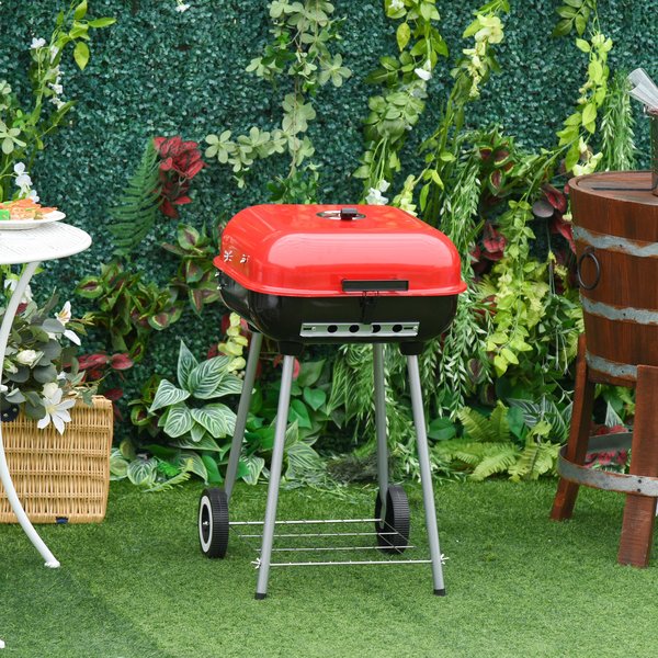 45x47.5x70 Cm. Barbecue Grill W/2 Wheels - Red/Black