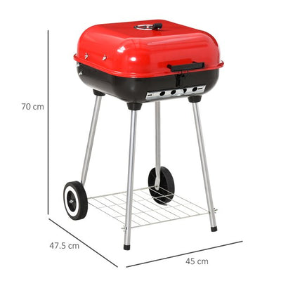 45x47.5x70 Cm. Barbecue Grill W/2 Wheels - Red/Black