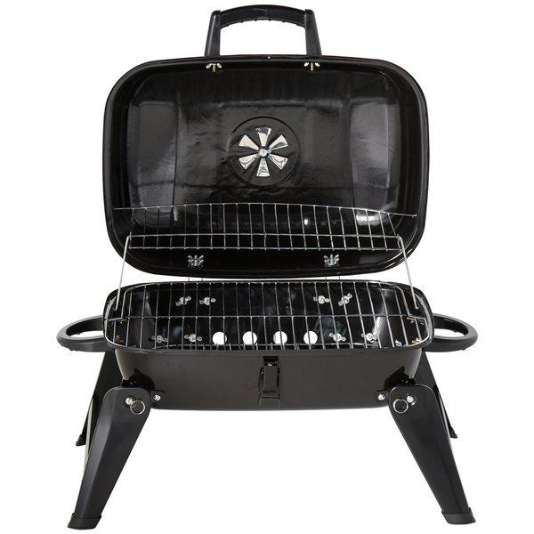 Charcoal Grill, Iron Porcelain Enameled Lid, 59Lx43Wx36H Cm - Black