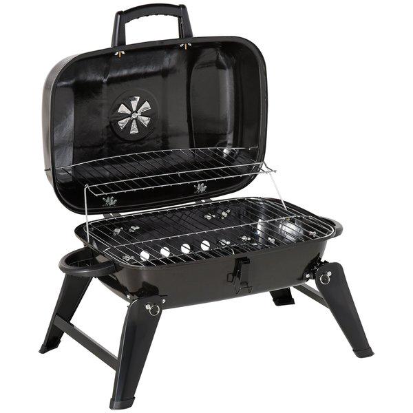 Charcoal Grill, Iron Porcelain Enameled Lid, 59Lx43Wx36H Cm - Black