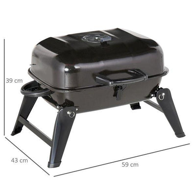 Charcoal Grill, Iron Porcelain Enameled Lid, 59Lx43Wx36H Cm - Black