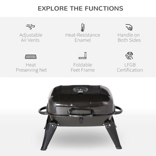 Charcoal Grill, Iron Porcelain Enameled Lid, 59Lx43Wx36H Cm - Black