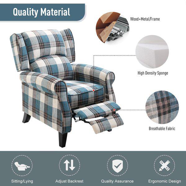 Checkered Armchair Plush Single Sofa Recliner For Living Room