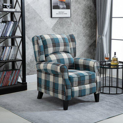 Checkered Armchair Plush Single Sofa Recliner For Living Room