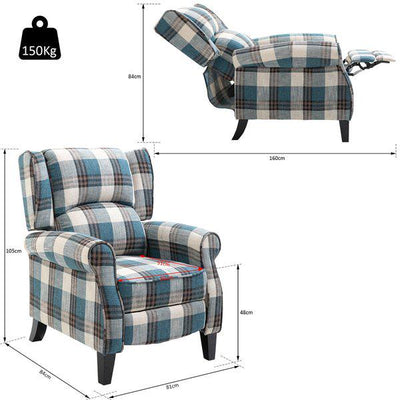 Checkered Armchair Plush Single Sofa Recliner For Living Room