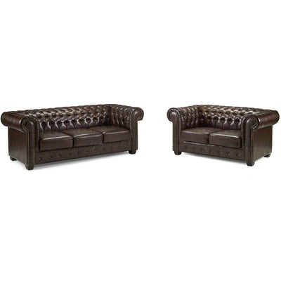 Chesterfield 2 & 3 Seater Leather Sofa Set