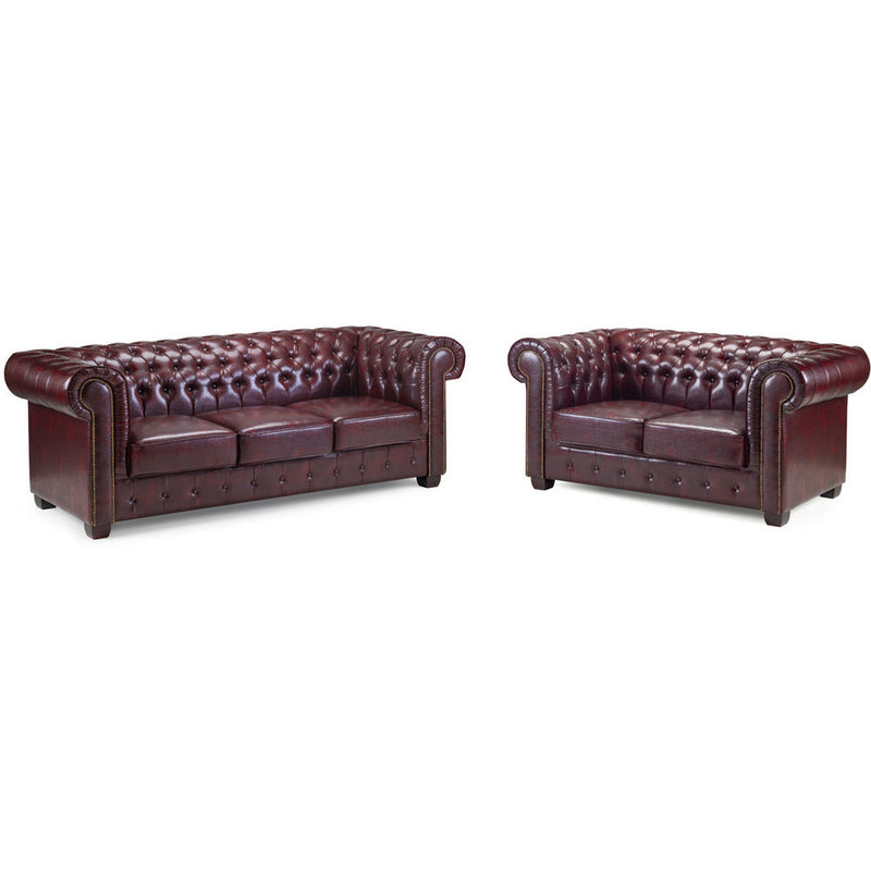 Chesterfield 2 & 3 Seater Leather Sofa Set