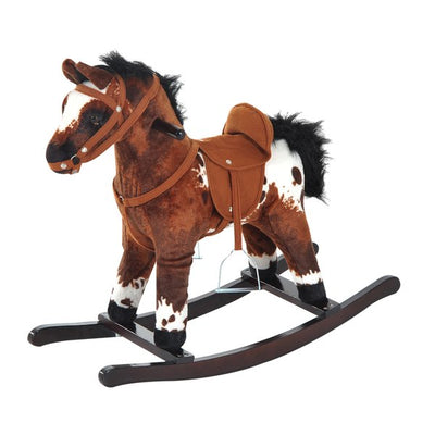 Children Plush Rocking Horse W/Sound - Dark Brown