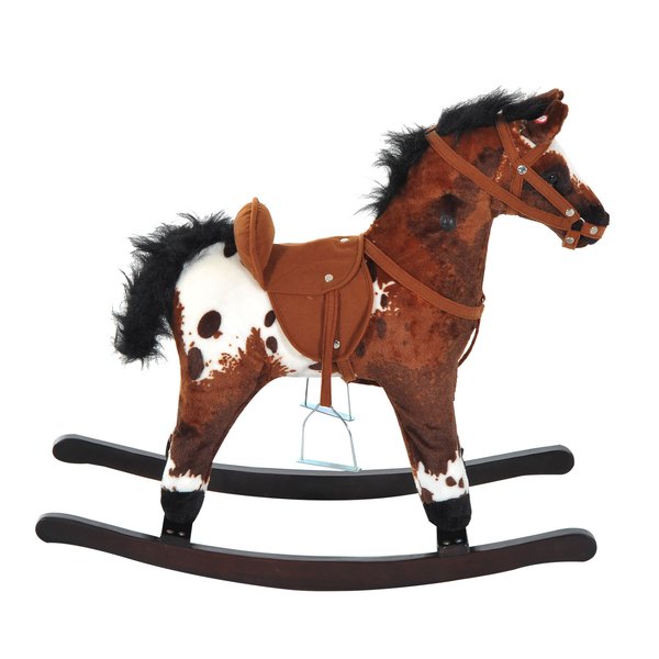 Children Plush Rocking Horse W/Sound - Dark Brown