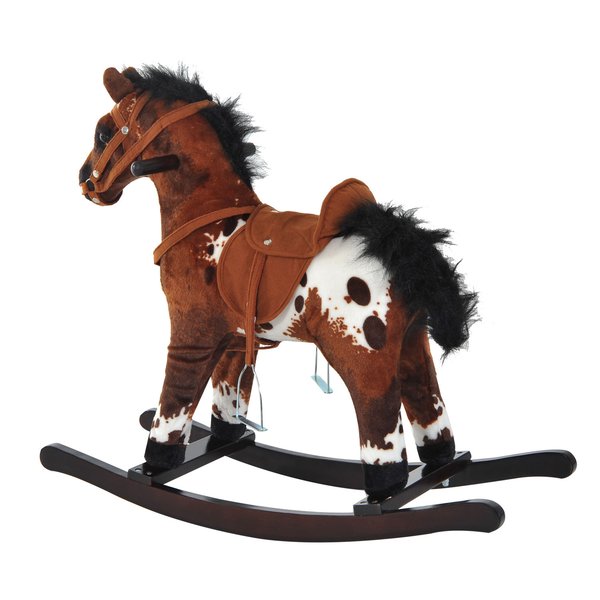 Children Plush Rocking Horse W/Sound - Dark Brown