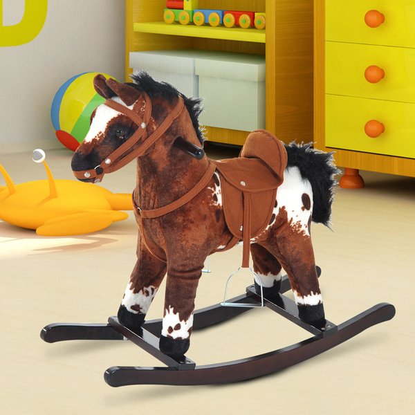 Children Plush Rocking Horse W/Sound - Dark Brown