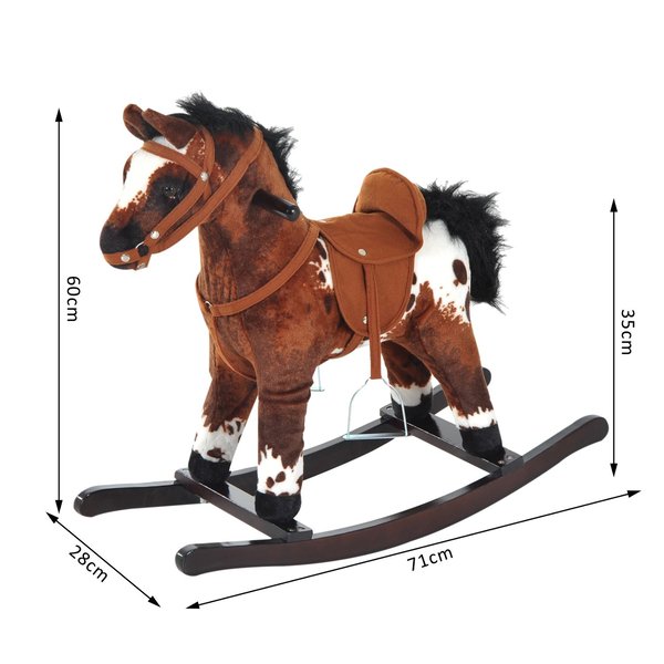 Children Plush Rocking Horse W/Sound - Dark Brown