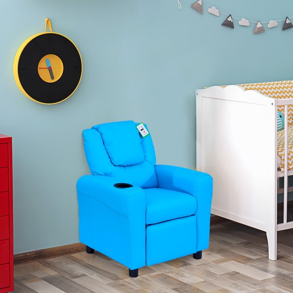 Children Recliner Armchair W/ Cup Holder - Blue