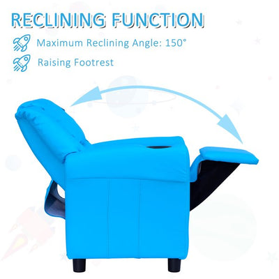 Children Recliner Armchair W/ Cup Holder - Blue