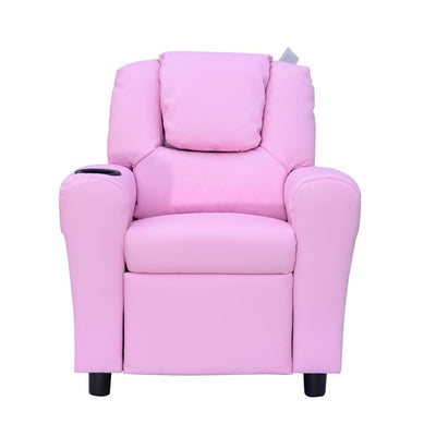 Children Recliner Armchair W/ Cup Holder - Pink