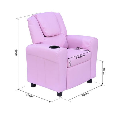 Children Recliner Armchair W/ Cup Holder - Pink