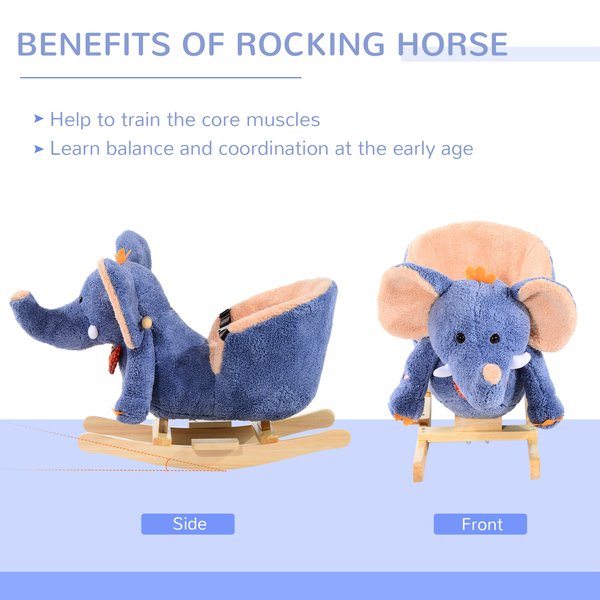 Children Rocking Seat With Sound, Elephant - Blue/Beige