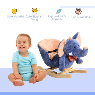 Children Rocking Seat With Sound, Elephant - Blue/Beige