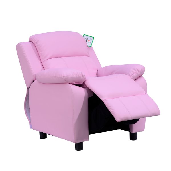 Kids Recliner Armchair W/ Storage Space On Arms - Pink