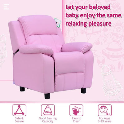 Kids Recliner Armchair W/ Storage Space On Arms - Pink