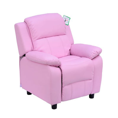 Kids Recliner Armchair W/ Storage Space On Arms - Pink