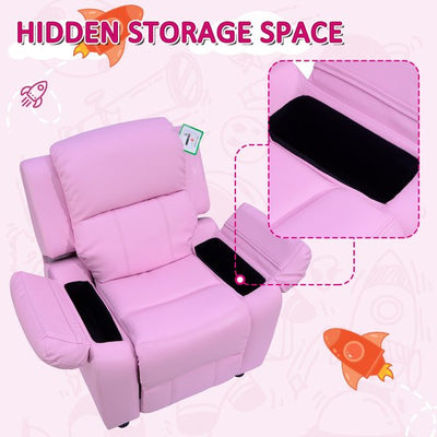 Kids Recliner Armchair W/ Storage Space On Arms - Pink