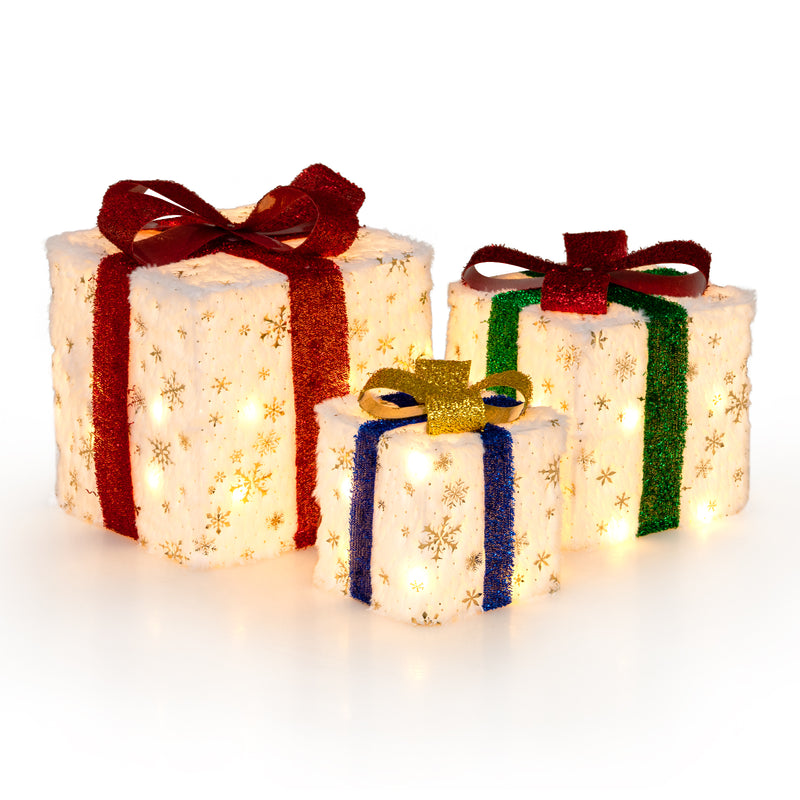 Juego de 3 cajas de regalo navideñas iluminadas con 48 luces cálidas y brillantes