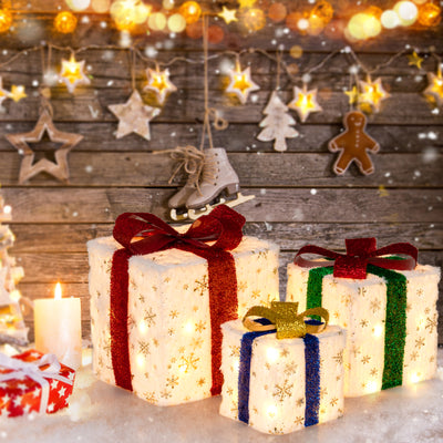 Juego de 3 cajas de regalo navideñas iluminadas con 48 luces cálidas y brillantes